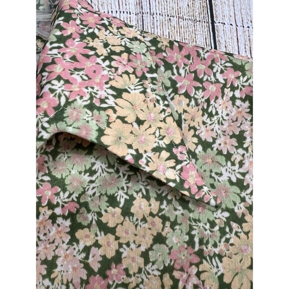 Vintage 70s Women Dagger Collar Floral Mod Poly Top Button Front L Cottagecore - Picture 3 of 7